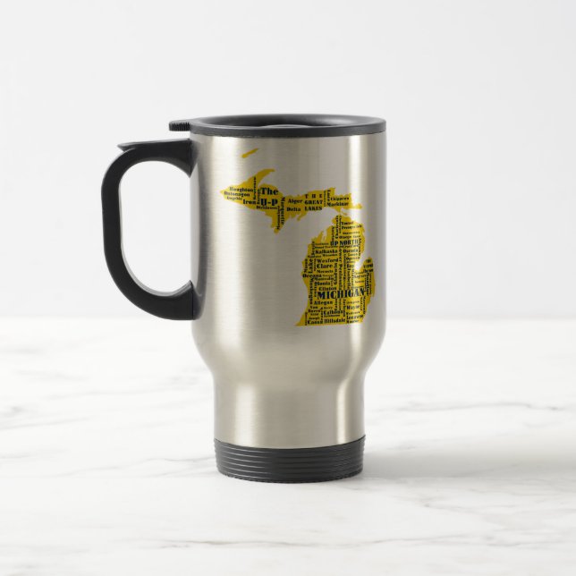 Mug De Voyage Fun Yellow et Navy Blue State of Michigan villes (Gauche)