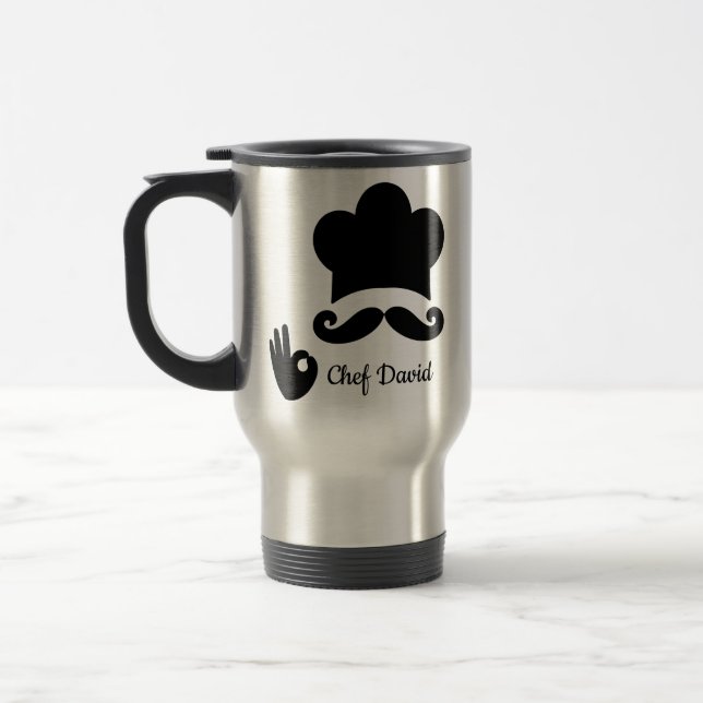 Mug De Voyage Funky Black Mustache Custom Nom du texte Casquette (Gauche)