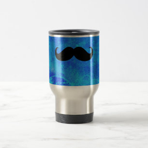 Mug De Voyage Funny Moustache noire sur Arrière - plan bleu Vint