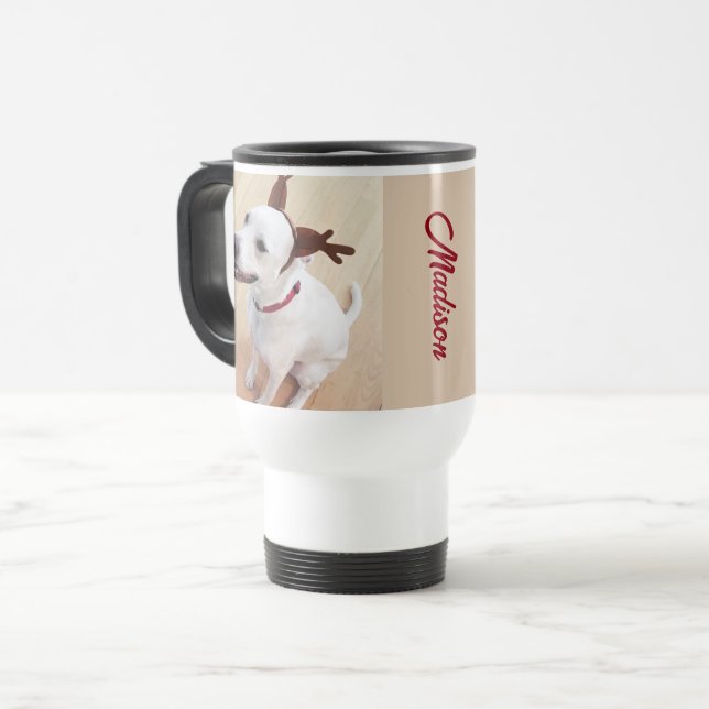 Mug De Voyage Funny Reindeer Chien Personnalisé Nom Noël (Devant gauche)