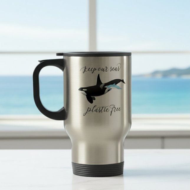 Mug De Voyage Gardons Nos Mers Sans Plastique Orque Dauphin Océa (Créateur téléchargé)