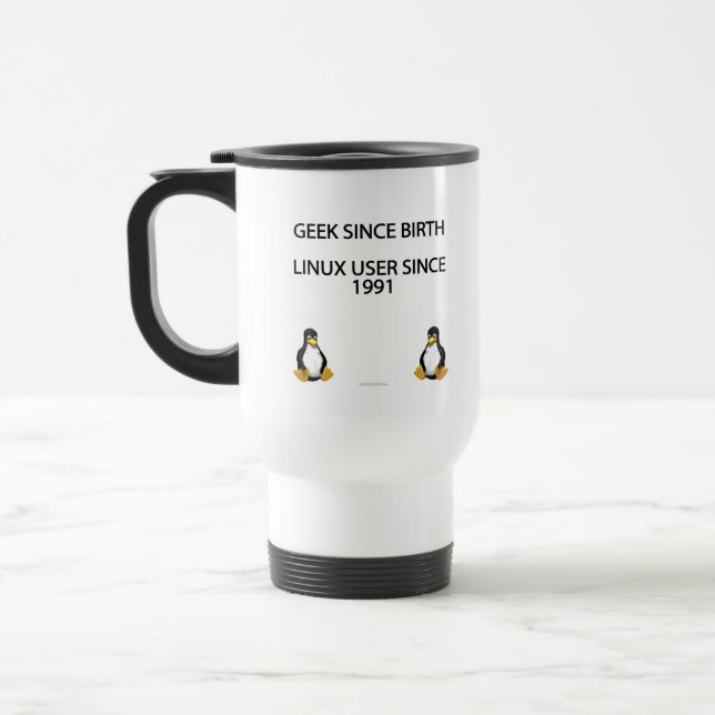 Mug De Voyage Geek depuis la naissance. Utilisateur de Linux (Gauche)