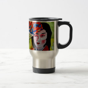Mug De Voyage geisha japonaise avec ventilateur peinture d'art o