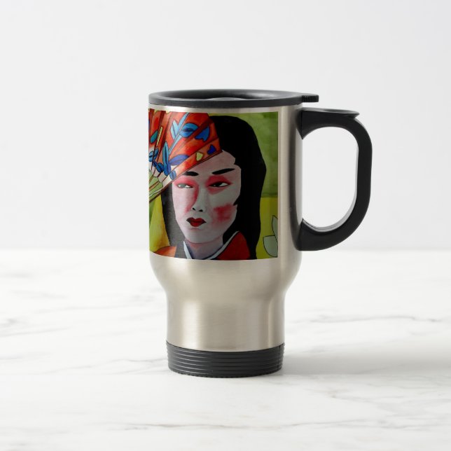 Mug De Voyage geisha japonaise avec ventilateur peinture d'art o (Droit)