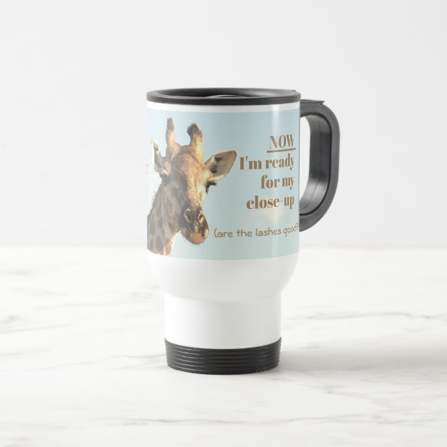 Mug De Voyage Giraffe/"AVAIT MON CAFÉ/PRÊT POUR MON PROBLÈME !" (Devant droit)