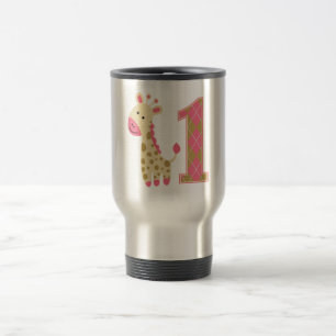 Mug De Voyage Giraffe rose Premier anniversaire