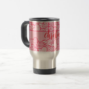 Mug De Voyage Girly Blush Rose mignon Animal Imprimer Coeurs Nom