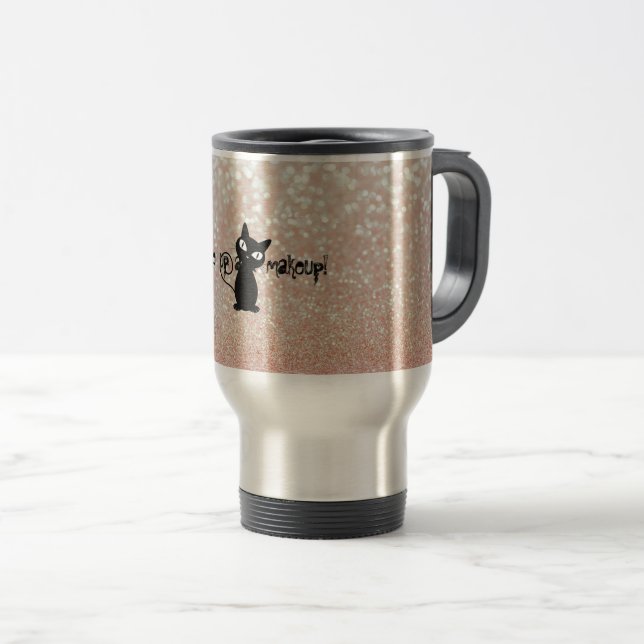 Mug De Voyage Glitterie Whimsical Black Cat-Réveillez-vous et ma (Devant droit)