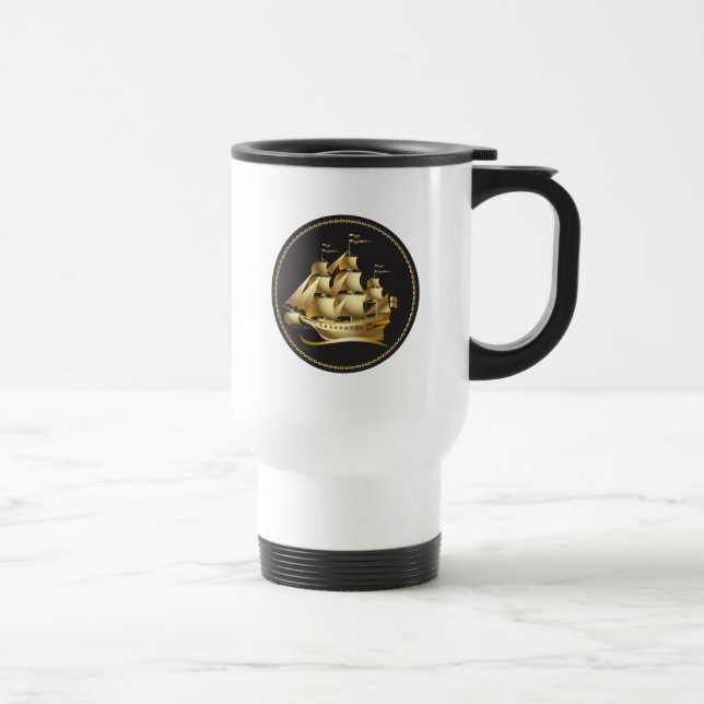 Mug De Voyage Gold Sailboat Nautical (Droite)