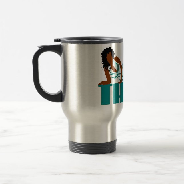 Mug De Voyage Good Thick - Femme en robe rayée noire (Gauche)
