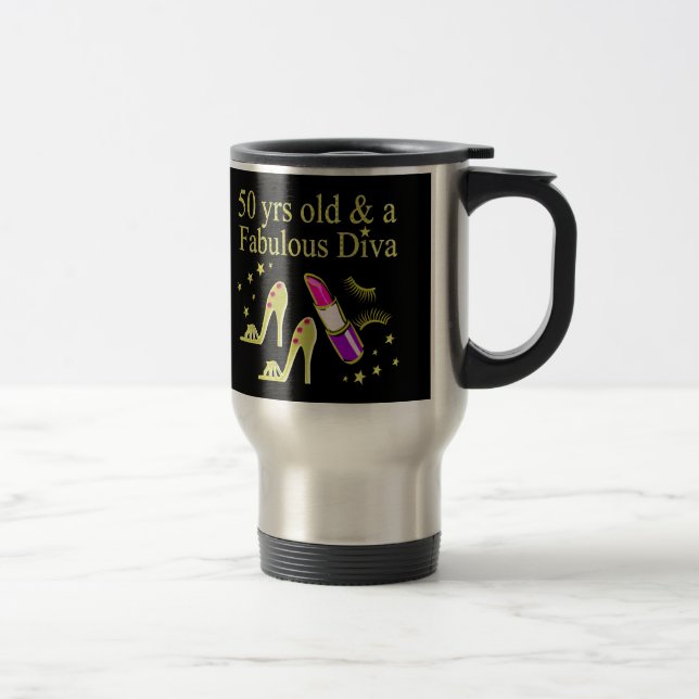MUG DE VOYAGE GORGEOUS GOLD 50E ANNIVERSAIRE DIVA DESIGN (Droit)