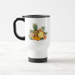 Mug De Voyage Gouache Fleur d'Hibiscus et Ananas Tropical