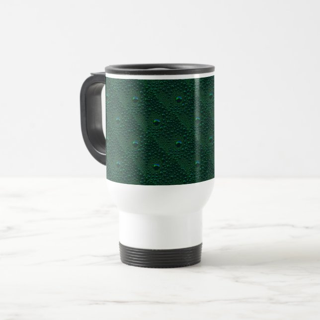 Mug De Voyage Gouttes d'eau sur métal vert (Devant gauche)