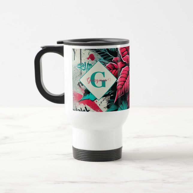 Mug De Voyage Graffiti floral personnalisé Grungy Poinsettia (Gauche)