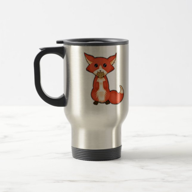 Mug De Voyage Grand Fox observé mignon mangeant un biscuit (Gauche)