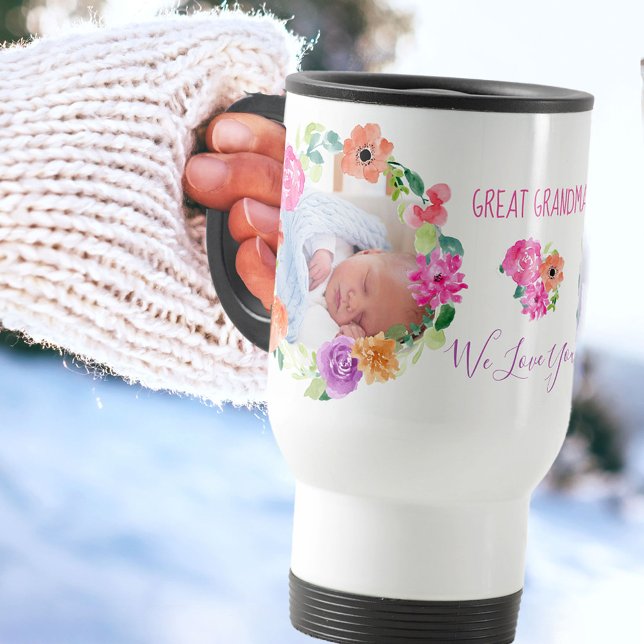 Mug De Voyage Grand-mère, on t'aime | 2 Photo Floral (Créateur téléchargé)