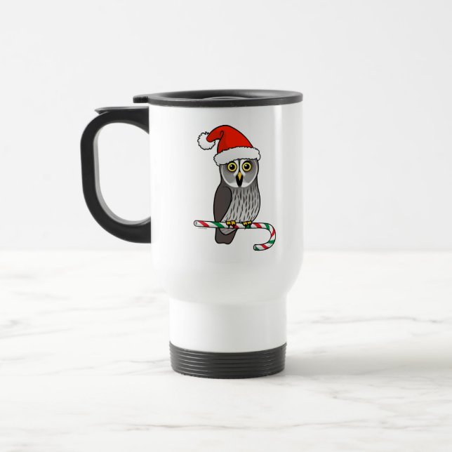 Mug De Voyage Grande chouette grise Père Noël (Gauche)