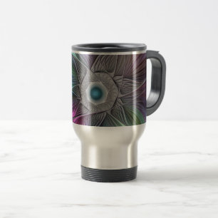Mug De Voyage Grande Fleur colorée Abstraite Trippy Fractal Art