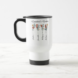 Mug De Voyage Grandma's Garden Custom 4 Noms Floral pour Maman