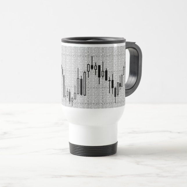 Mug De Voyage Graphique boursier à chandelier Noir Blanc  (Devant droit)