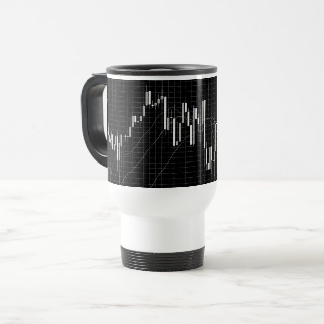 Mug De Voyage Graphique boursier à chandelier Noir Blanc  (Devant gauche)