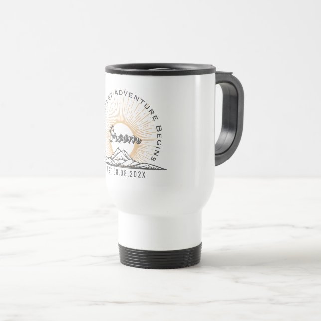 Mug De Voyage Greatest Adventure Begins Retro Mountain Wedding (Devant droit)