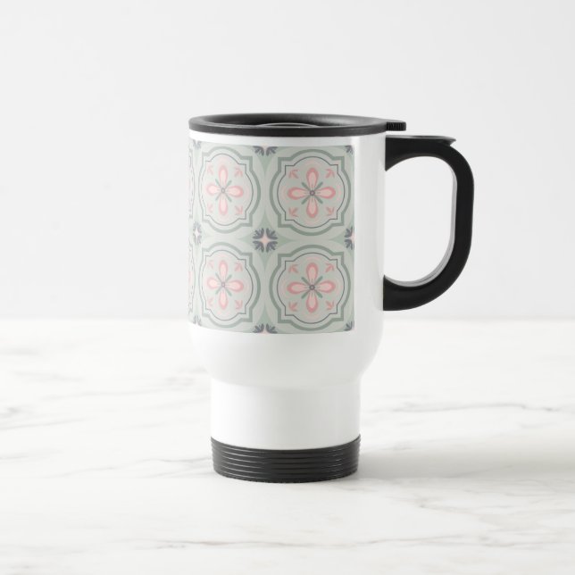 Mug De Voyage Green Pastel Floral Tiles (Droite)