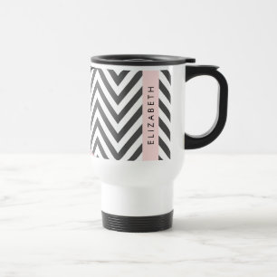 Mug De Voyage Grey Zigzag, Grey Chevron, Rose, Votre Nom