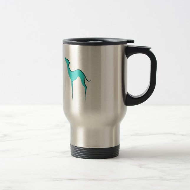 Mug De Voyage Greyhound Whippet chien turquoise silhouette bleue (Droit)