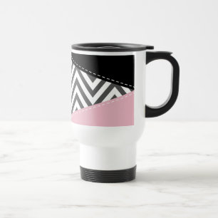 Mug De Voyage Gris Zigzag, Gris Chevron, Motif Zigzag, Rose