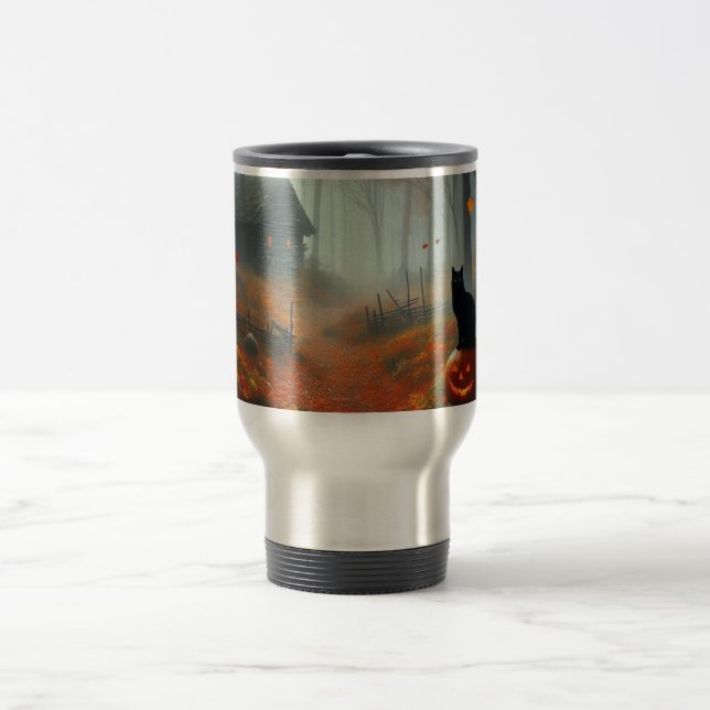 Mug De Voyage Halloween/Automne/Automne/citrouille/chat (Centre)