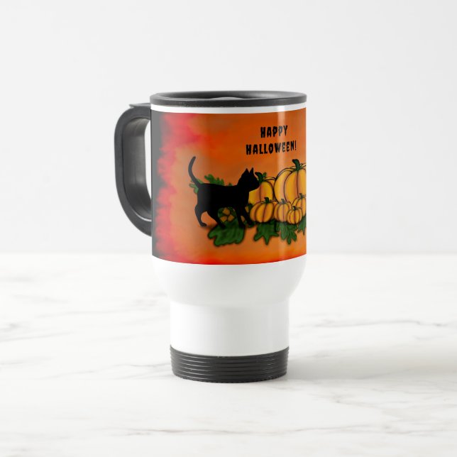 Mug De Voyage Halloween heureux, Chat noir, Chat et Citrouille (Devant gauche)