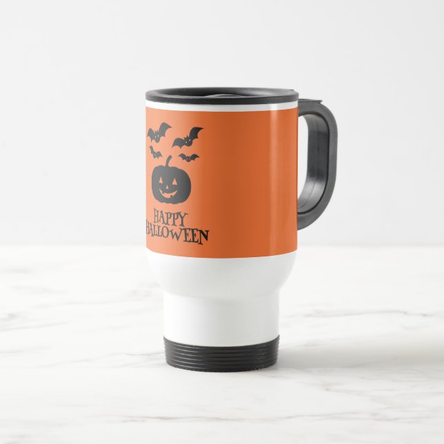Mug De Voyage Happy Halloween Citrouille Bat Minimal (Devant droit)