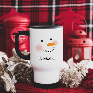 Mug De Voyage Happy Snowman visage Personnalisé Nom Fête
