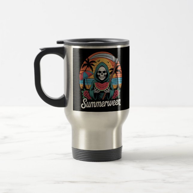 Mug De Voyage Happy Summerween Grim Reaper Watermelon été (Gauche)