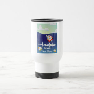 Mug De Voyage Hawaii, honolulu Affiche de voyage dessin animé.