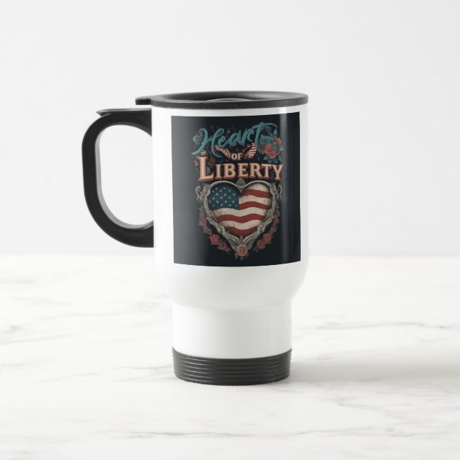 Mug De Voyage "Heart of Liberty" Travel Coffee Mug. (Gauche)