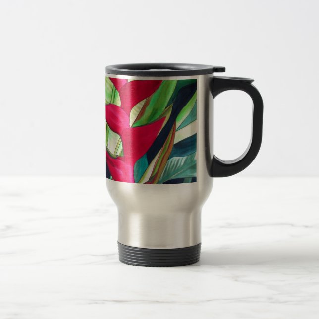 Mug De Voyage Heliconia Lobster Claw fleur d'aquarelle tropicale (Droit)