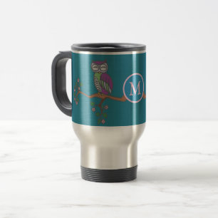 Mug De Voyage Hibou au monogramme d'illustration de nuit