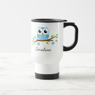 Mug De Voyage Hibou bleu sur le nom personnalisable de branche