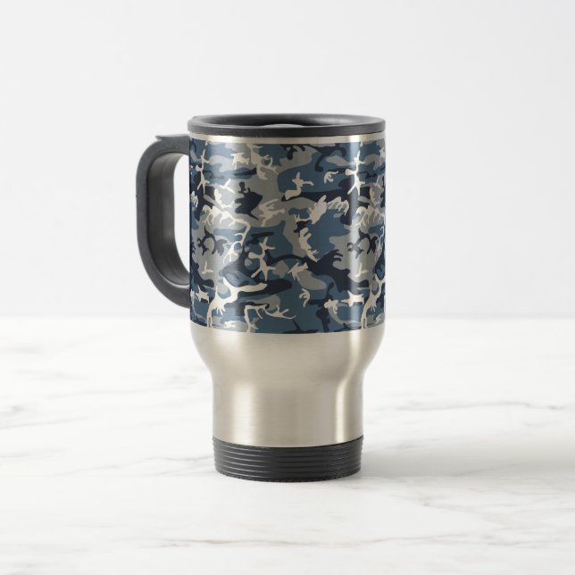 Mug De Voyage Hiver Camouflage bleu neige, Militaire, Armée (Devant gauche)