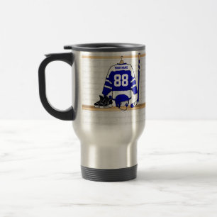 Mug De Voyage Hockey sur glace bleu et blanc personnalisé Jersey
