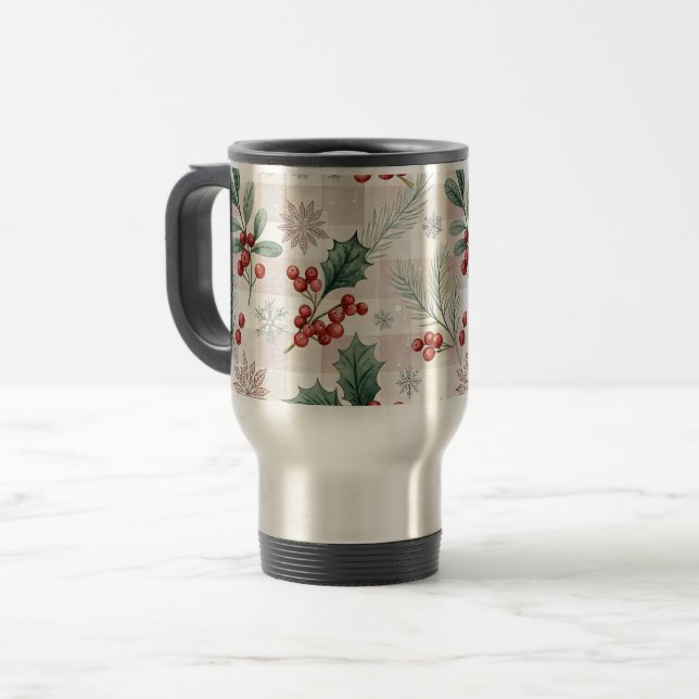 Mug De Voyage Holly Christmas Snow Watercolor (Devant gauche)