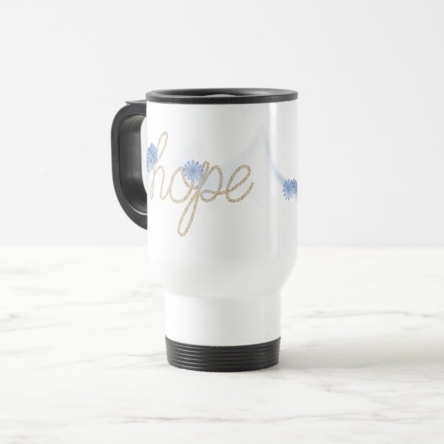 Mug De Voyage HOPE Rope Text With Blue Daisies (Devant gauche)