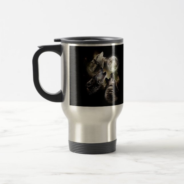 Mug De Voyage Hurlement de meute de loups pleine lune (Gauche)