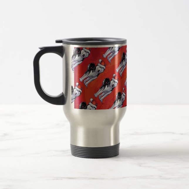 Mug De Voyage Husky à Santa Hat Sur Rouge (Gauche)
