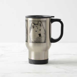 Mug De Voyage Husky Sibérien Blanc avec Dessin d'Art Blue Eyes