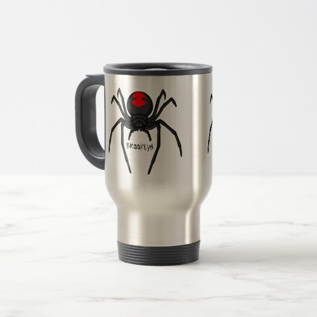 Mug De Voyage Illustration d'araignée noire effrayante (Devant gauche)