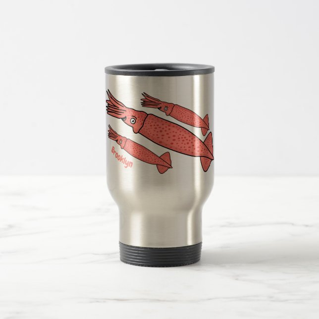 Mug De Voyage Illustration de calamar rose (Centre)