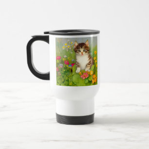 Mug De Voyage Illustration de chat souriant vintage